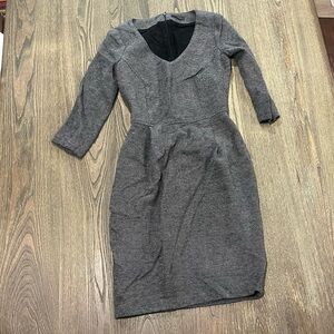 Peserico Midi Sheath Dress 3/4 Sleeve V-Neck Tweed Knit Lined Gray Size 38